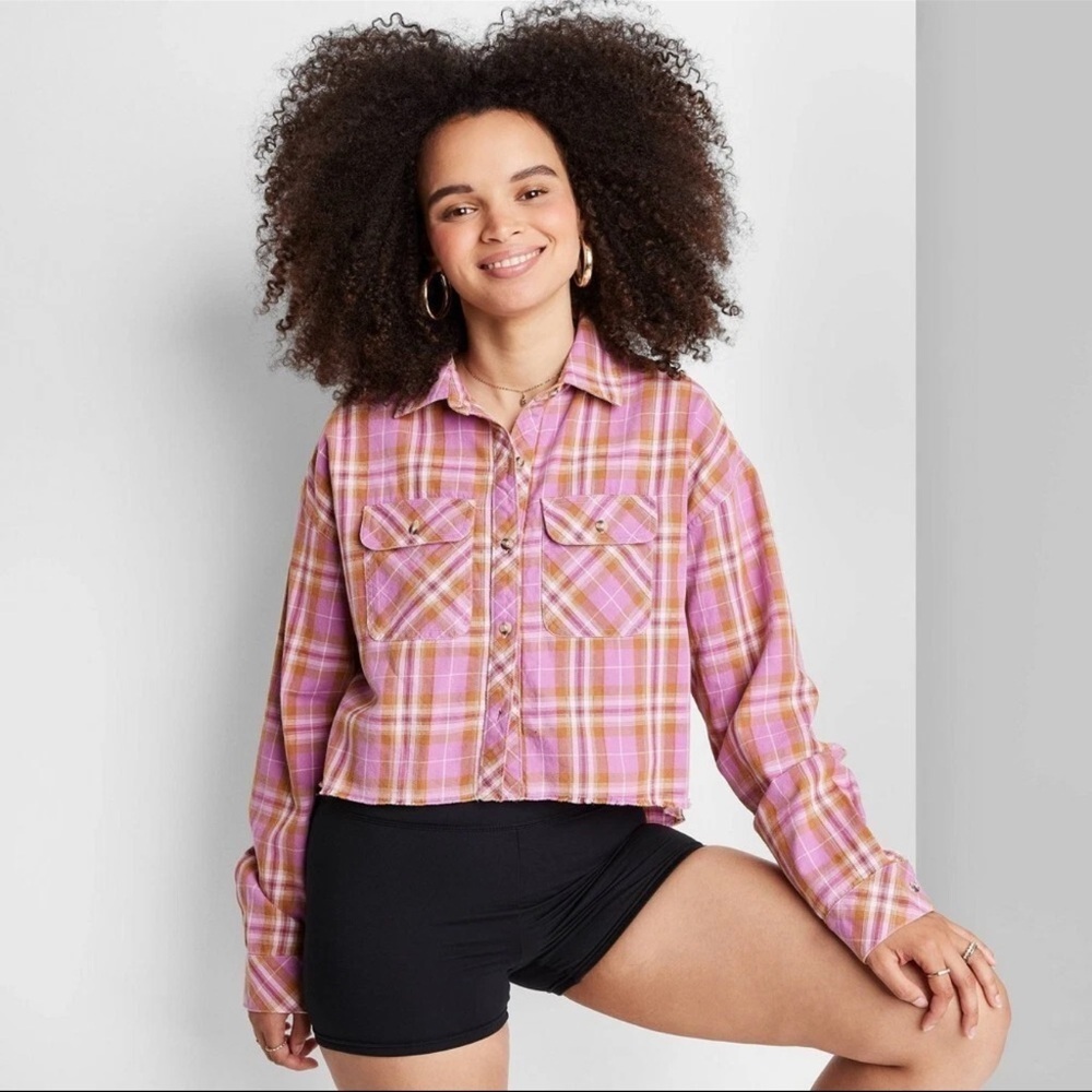 Women's Plaid Cropped Shirt, Pink Crop Top NWT